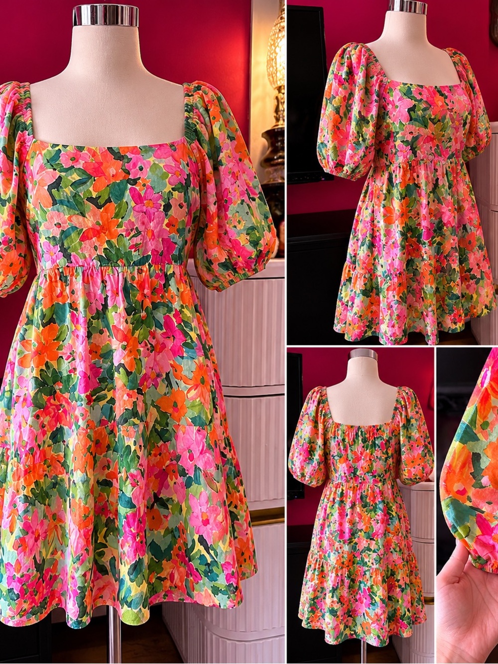 Sanctuary Floral Mini Dress – Size Large – Puff Sleeve Cottagecore Dress